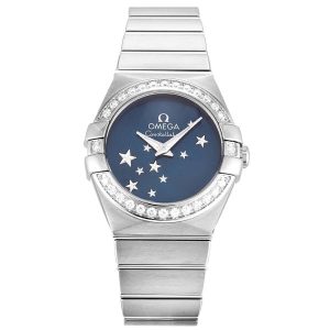Replica Omega Constellation da donna con quadrante blu da 24 mm in acciaio inossidabile di grado 316