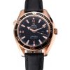 Cassa placcata in oro rosa 18 carati da uomo in pelle nera da 17 mm Replica Omega Seamaster